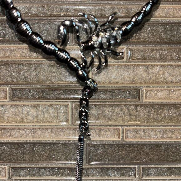 Silver Scorpion Choker Statement Necklace W/Chain Fringe crystals - Picture 11 of 12